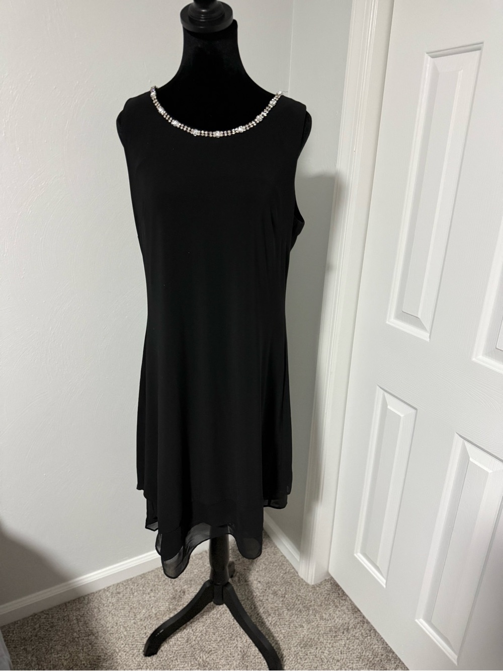 Scarlett Black Sleeveless Dress with Beaded Neckline